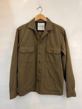 Hansen Men's Stefan Worker Over Shirt Button Down Large Wool Blend Dark Green